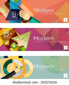Modern flat design infographic banners. Infographics, geometric shapes with hands