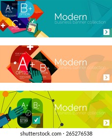 Modern flat design infographic banners. Infographics, geometric shapes with hands