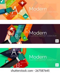 Modern flat design infographic banners. Infographics, geometric shapes with hands