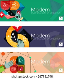 Modern flat design infographic banners. Infographics, geometric shapes with hands