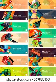 Modern flat design infographic banners. Infographics, geometric shapes with hands