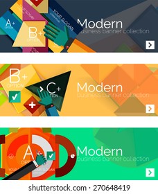 Modern flat design infographic banners. Infographics, geometric shapes with hands