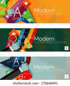 Modern flat design infographic banners. Infographics, geometric shapes with hands