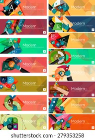 Modern flat design infographic banners. Infographics, geometric shapes with hands