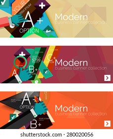 Modern flat design infographic banners. Infographics, geometric shapes with hands