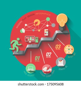 modern flat design infographic man walking up the stairs ideas, concept vector illustration eps10