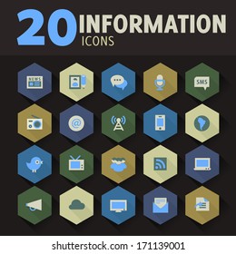 Modern flat design information icons on hexagon buttons
