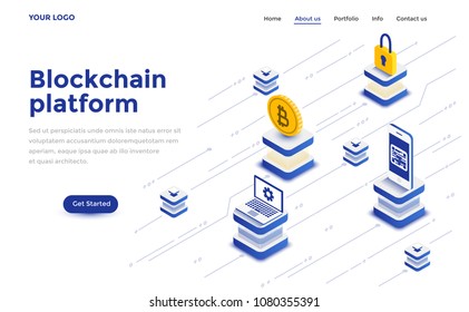 Modern flat design isometric concept of Blockchain Platform for website and mobile website. Landing page template. Easy to edit and customize. Vector illustration