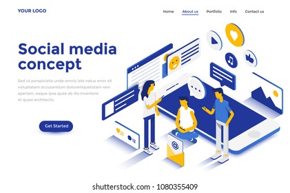 Modern flat design isometric concept of Social Media Concept for website and mobile website. Landing page template. Easy to edit and customize. Vector illustration