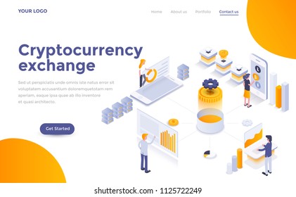 Modern flat design isometric concept of Cryptocurrency exchange for website and mobile website. Landing page template. Easy to edit and customize. Vector illustration