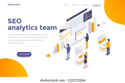 Modern flat design isometric concept of Seo analytics team for website and mobile website. Landing page template. Easy to edit and customize. Vector illustration