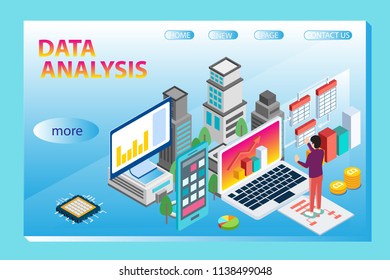 Modern flat design isometric concept of Data Analysis for website and mobile website. Landing page template. Easy to edit and customize. Vector illustration