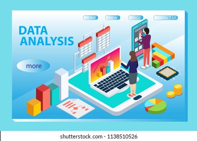 Modern flat design isometric concept of Data Analysis for website and mobile website. Landing page template. Easy to edit and customize. Vector illustration