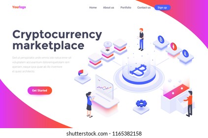 Modern flat design isometric concept of Cryptocurrency marketplace for website and mobile website. Landing page template. Easy to edit and customize. Vector illustration