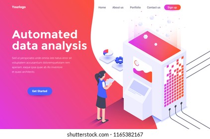 Modern flat design isometric concept of Automated data analysis for website and mobile website. Landing page template. Easy to edit and customize. Vector illustration