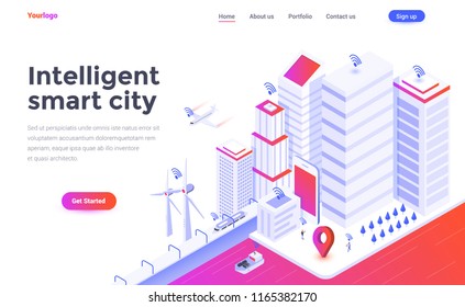 Modern flat design isometric concept of Intelligent smart city for website and mobile website. Landing page template. Easy to edit and customize. Vector illustration