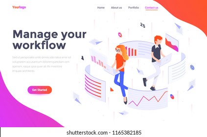 Modern flat design isometric concept of Manage your workflow for website and mobile website. Landing page template. Easy to edit and customize. Vector illustration