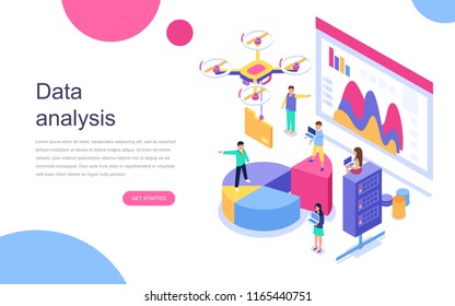 Diseño plano moderno concepto isométrico de auditoría, análisis de datos para banner y sitio web. Plantilla de página de destino. Documentación de auditoría, análisis económico y presupuesto financiero. Ilustración vectorial.