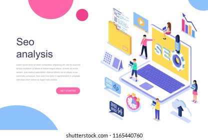 Modern Flat Design Isometric Concept Of Seo Analysis For Banner And Website. Landing Page Template. Teamwork Project, Web Agency And New Company Project. Vector Illustration.