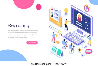 Modern flat design isometric concept of Recruiting for banner and website. Landing page template. Employer, businessman resources, hr job presentation for occupation choose. Vector illustration.