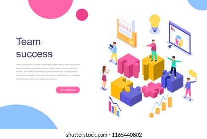Modern flat design isometric concept of Team Success for banner and website. Landing page template. Successful business people working together. Vector illustration.