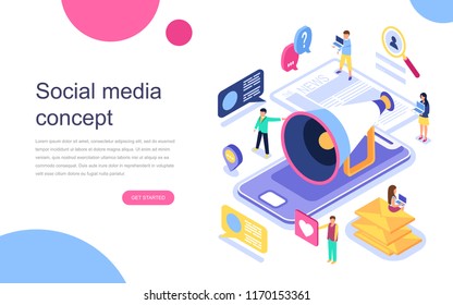 Modern flat design isometric concept of Social Media for banner and website. Landing page template. Virtual communication and media sharing. Vector illustration.