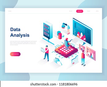 Modern flat design isometric concept of Big Data Analysis for banner and website. Isometric landing page template. Digital information chart and statistic financial budget. Vector illustration.