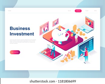 Diseño plano moderno concepto isométrico de Inversión Empresarial para banner y sitio web. Plantilla de página de inicio isométrica. Análisis de ventas, datos de crecimiento estadístico. Ilustración vectorial.
