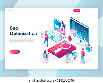 Modern flat design isometric concept of SEO Analysis for banner and website. Isometric landing page template. Search engine optimization, strategies and marketing. Vector illustration.