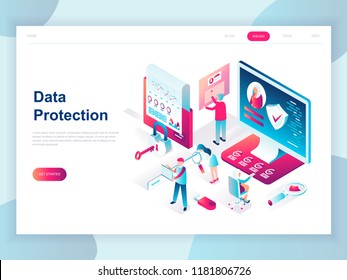 Modern flat design isometric concept of Data Protection for banner and website. Isometric landing page template. Credit card check and software access data as confidential. Vector illustration.