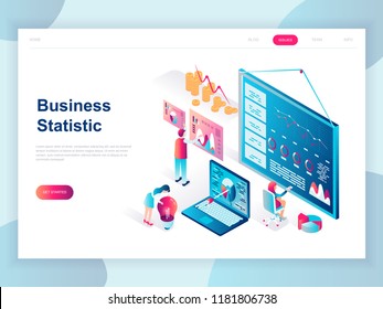 Modern Flat Design Isometric Concept Of Business Statistic For Banner And Website. Isometric Landing Page Template. Consulting For Company Performance, Analysis. Vector Illustration.