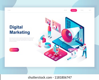 Modern flat design isometric concept of Digital Marketing for banner and website. Isometric landing page template. Business analysis, content strategy and management. Vector illustration. - Shutterstock ID 1181806747