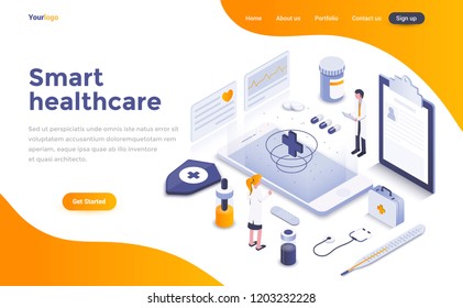 Modern flat design isometric concept of Smart Healthcare for website and mobile website. Landing page template. Easy to edit and customize. Vector illustration