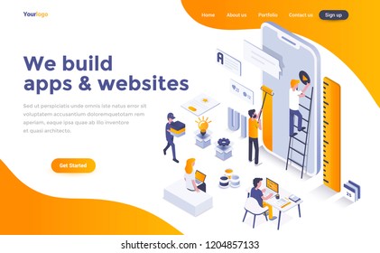 Modern flat design isometric concept of We build apps and websites for website and mobile website. Landing page template. Easy to edit and customize. Vector illustration