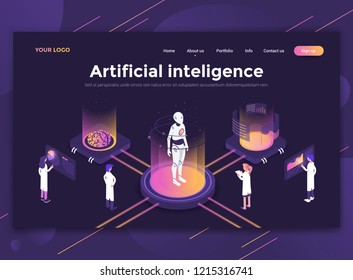 Modern flat design isometric concept of Artificial Intelligence for website and mobile website. Landing page template, dark theme. Easy to edit and customize. Vector illustration