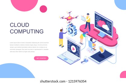 Modern flat design isometric concept of Cloud Technology for banner and website. Isometric landing page template. Cloud computing service online media file data backup storage. Vector illustration.