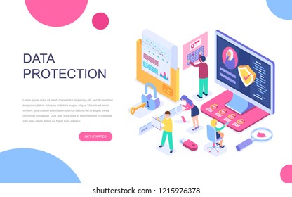 Modern flat design isometric concept of Data Protection for banner and website. Isometric landing page template. Credit card check and software access data as confidential. Vector illustration.