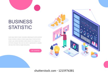 Modern flat design isometric concept of Business Statistic for banner and website. Isometric landing page template. Consulting for company performance, analysis. Vector illustration.