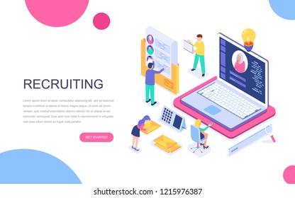 Modern flat design isometric concept of Business Recruiting for banner and website. Isometric landing page template. Employer, businessman resources, hr job presentation. Vector illustration.