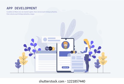 Modern flat design isometric concept of App Development for website and mobile website. Landing page template. Easy to edit and customize. Vector illustration