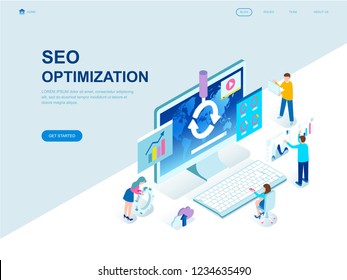 Modern flat design isometric concept of Seo Analysis decorated people character for website and mobile website development. Isometric landing page template. Vector illustration.