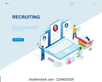 Modern flat design isometric concept of Recruiting decorated people character for website and mobile website development. Isometric landing page template. Vector illustration.