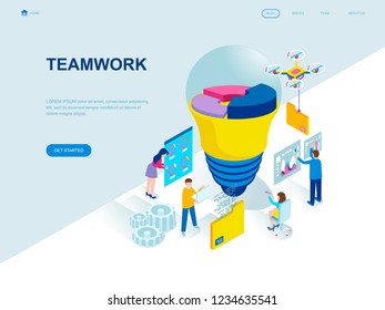 Modern flat design isometric concept of Teamwork decorated people character for website and mobile website development. Isometric landing page template. Vector illustration.