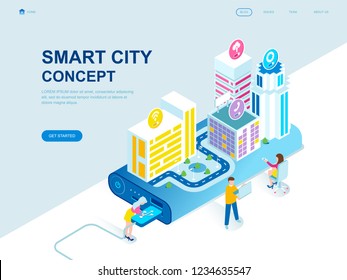Modern flat design isometric concept of Smart City Technology decorated people character for website and mobile website development. Isometric landing page template. Vector illustration.