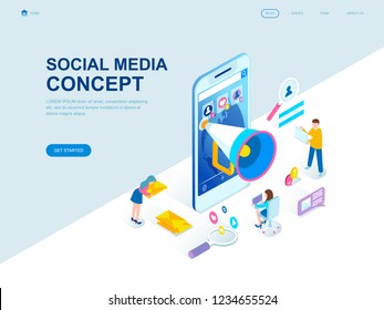 Modern flat design isometric concept of Social Media decorated people character for website and mobile website development. Isometric landing page template. Vector illustration.