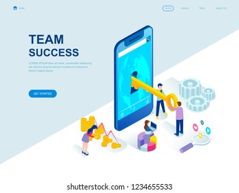 Modern flat design isometric concept of Team Success decorated people character for website and mobile website development. Isometric landing page template. Vector illustration.