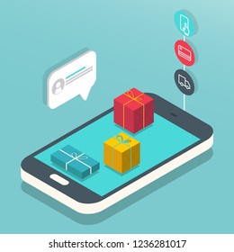 Modern flat design isometric concept of Online Shopping for website and mobile website.