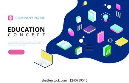 Modern flat design isometric concept of Online Education for website and mobile website. Landing page template. Easy to edit and customize. Vector illustration