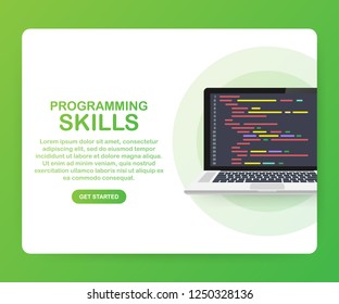 Modern flat design isometric concept of Programming Skills for website and mobile website. Landing page template. Vector stock illustration.
