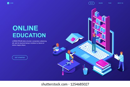 Modern flat design isometric concept of Online Education decorated people character for website and mobile website development. Isometric landing page template. Vector illustration.